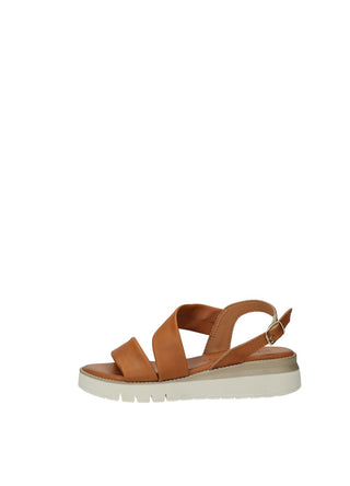Sandali Donna Vera Pelle Zeppa Media Brown / White