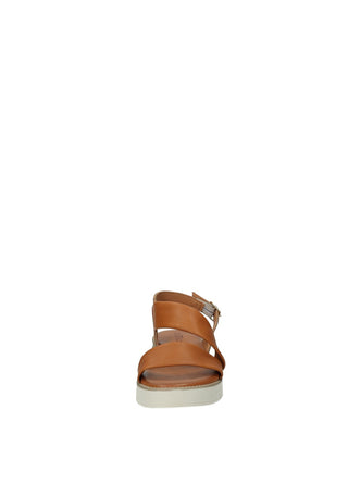 Sandali Donna Vera Pelle Zeppa Media Brown / White