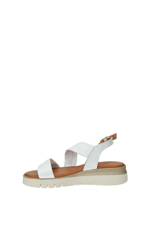 Sandali Donna Vera Pelle Zeppa Media Brown / White