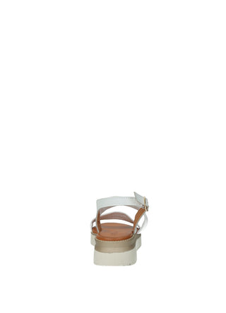 Sandali Donna Vera Pelle Zeppa Media Brown / White