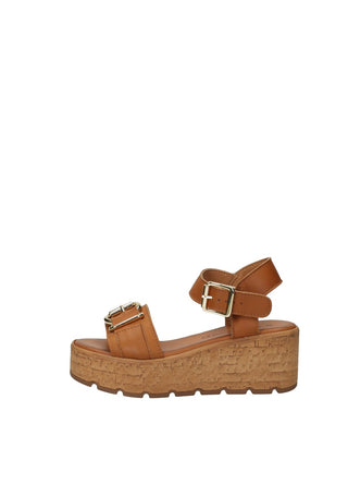 Sandali Donna Vera Pelle Zeppa Media Brown
