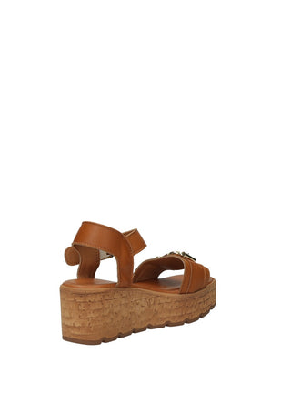Sandali Donna Vera Pelle Zeppa Media Brown