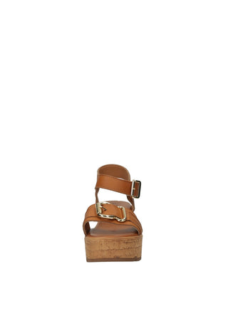 Sandali Donna Vera Pelle Zeppa Media Brown
