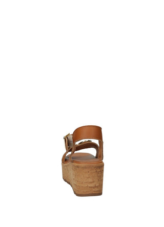 Sandali Donna Vera Pelle Zeppa Media Brown