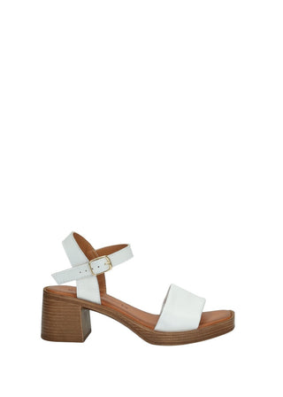 Sandali Donna Vera Pelle Tacco Medio Brown / White