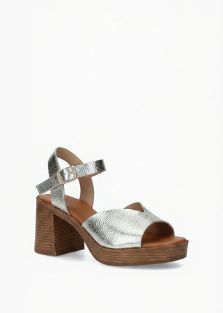 Sandali Vera Pelle Tacco Medio Platinum made in italy