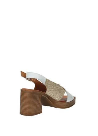Sandali Donna Vera Pelle Tacco Medio White/Beige