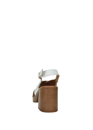 Sandali Donna Vera Pelle Tacco Medio White/Beige