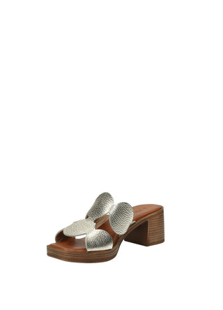 Sandali Donna Vera Pelle Tacco Medio Brown / Platinum