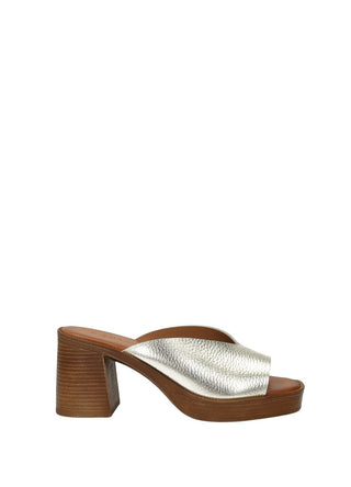 Sandali Donna Vera Pelle Tacco Plateau Platinum Made in Italy