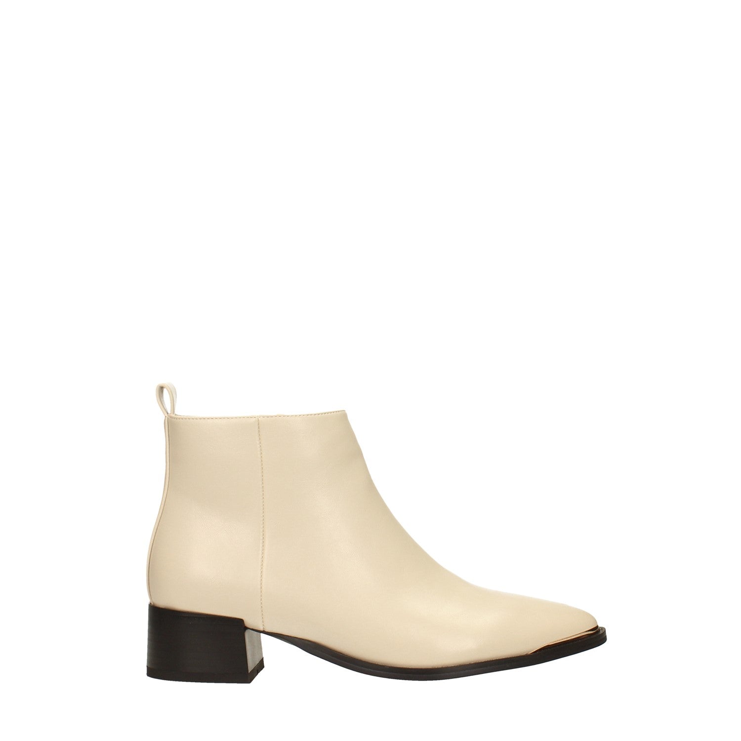 ▷ Stivaletti avorio con inserto dorato sulla punta, Tacco 4cm