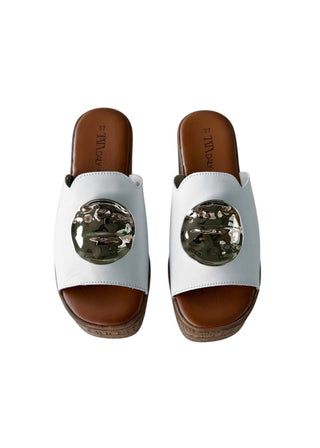 Sandali Donna Vera Pelle Zeppa Media White