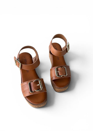 Sandali Donna Vera Pelle Zeppa Media Brown made in italy
