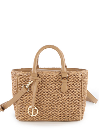 Borsa Donna in Rafia e PU Brown