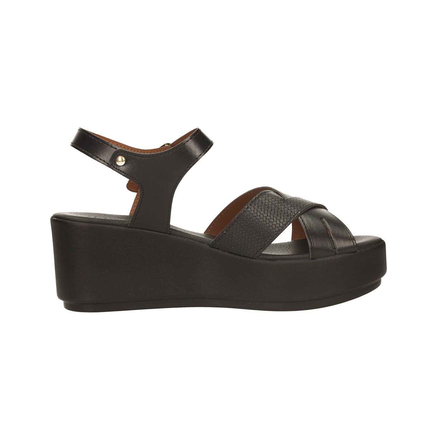 Sandali a t in pelle zeppa intrecciata Sandali a t in pelle zeppa intrecciata